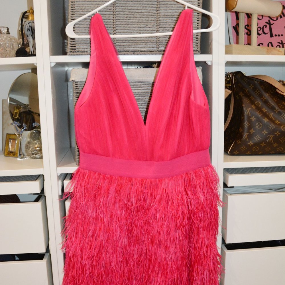 NWT ALICE + OLIVIA TEGAN FEATHER PARTY DRESS - WILD PINK - US 10 - Picture 6 of 8